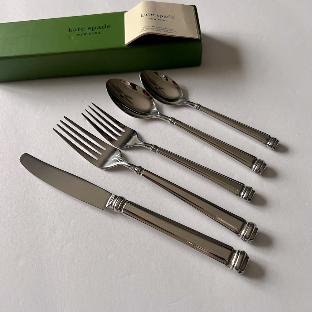 LENOX KATE SPADE ABINGTON SQUARE 5 PIECE PLACE SETTING SILVER NWT - Picture 6 of 9